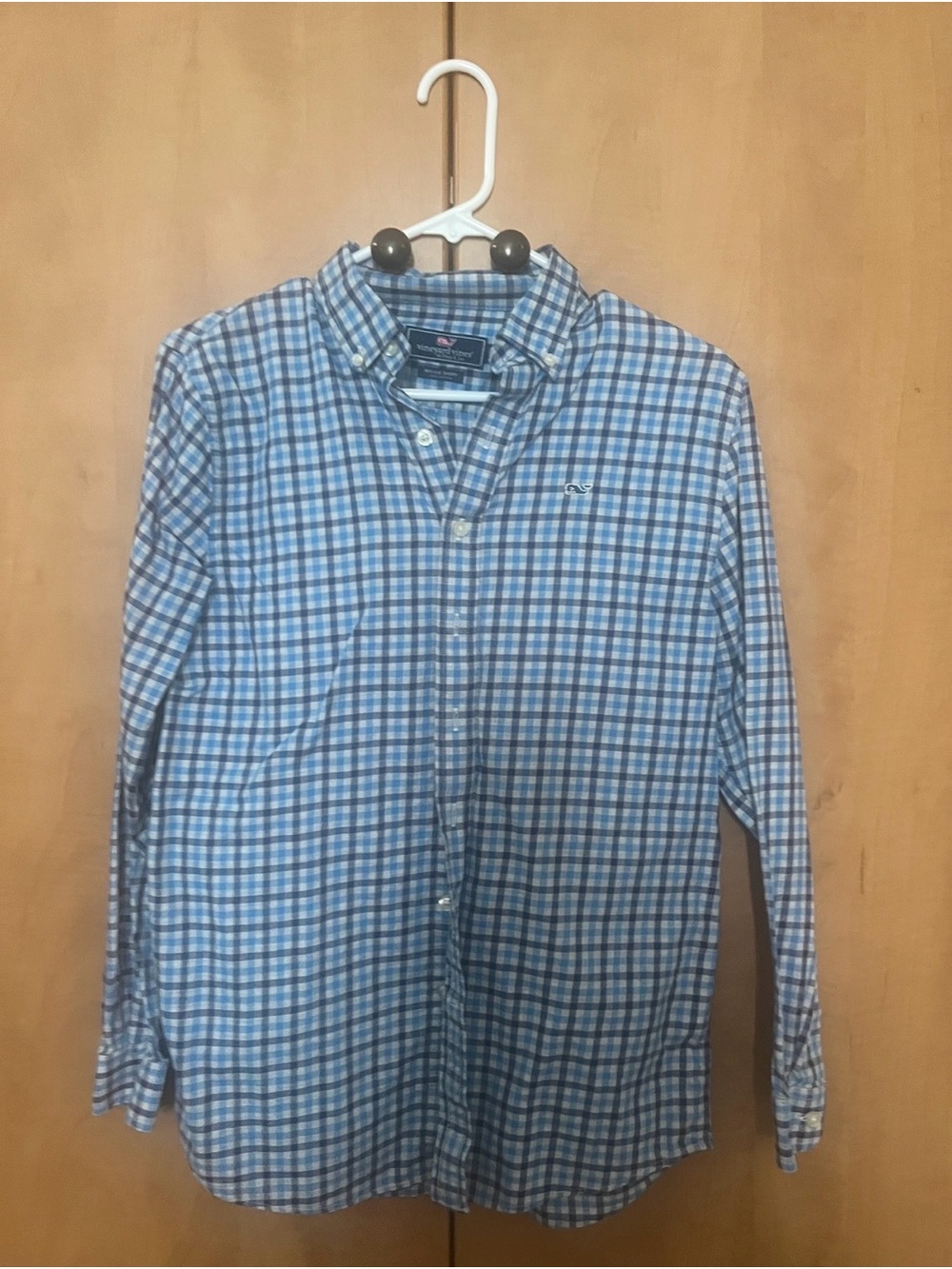 Vineyard Vines Light Blue and White Plaid Button-Down Shirt
